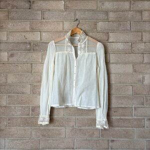 gunne sax pearl cotton lace button front long sleeve